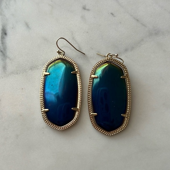 Kendra Scott Elle Gold Danielle Drop Earrings in Blue Iridescent - Picture 1 of 3